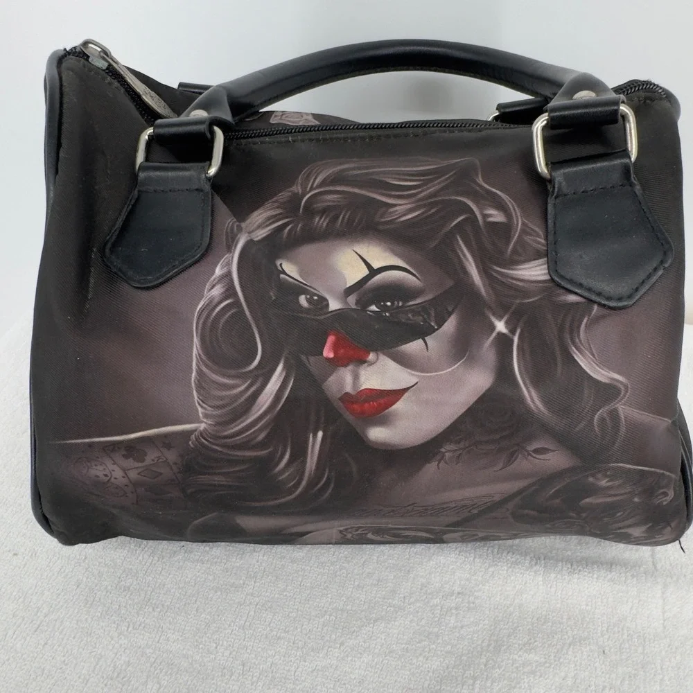 David Gonzales OG Angels Chicano Art Clown Girl Handbag and Wallet Set Black